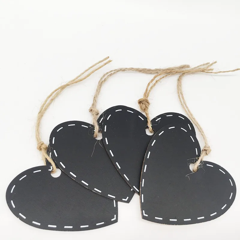 10pcs Mini Wooden Hanging Blackboard with String Heart Shape Chalkboard Luggage Label Message Board Hang Tags Office Supplies