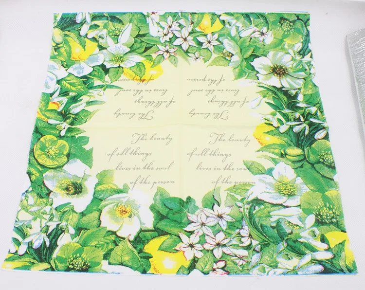 [Rainloong] Зеленый цветочный Бумага салфетка с цветочным принтом для праздника и вечерние тканевых салфеток с декупаж питания украшения 33*33 см 20 шт./упак./лот