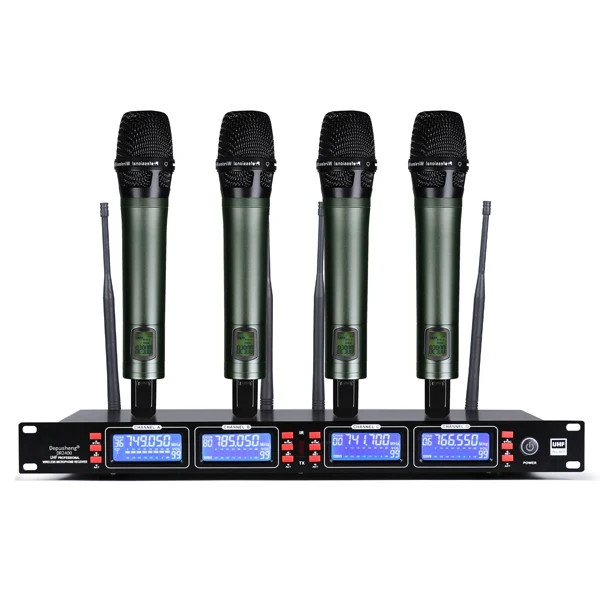 UHF беспроводной микрофон системы полностью металлический ручной 4 трансмисттеры отлично подходит для сцены караоке - Цвет: four handheld mic