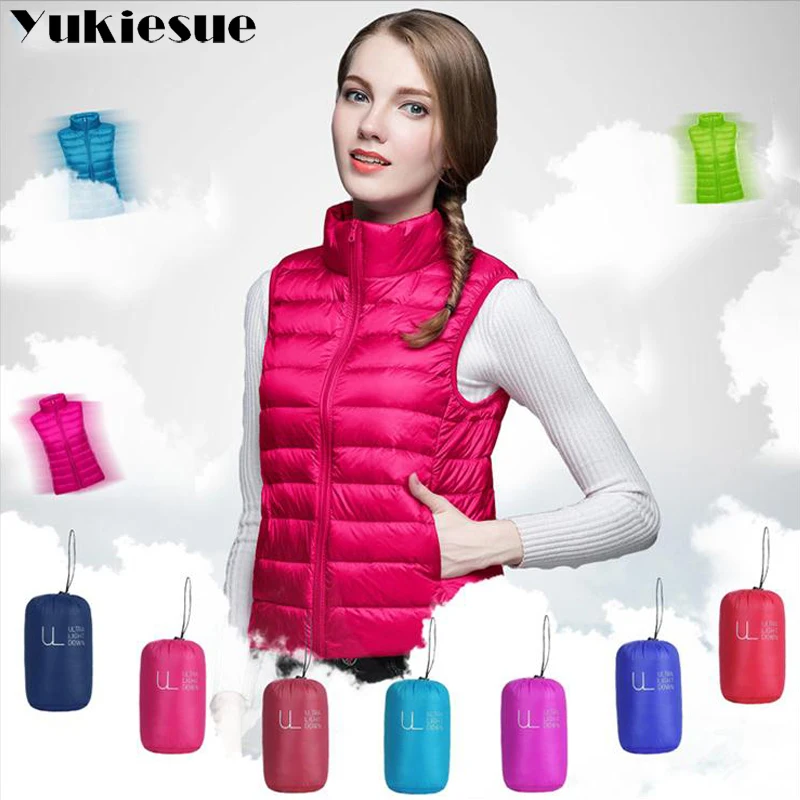 

2017 winter Women 90% White Duck Down Vest Women's Duck Down Vest Jacket Ultra Light Autumn Sleeveless Coat female overcoat