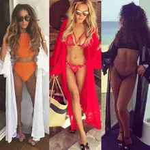 Летнее женское длинное пляжное платье, купальник, прозрачный кружевной шифоновый кардиган с цветочным рисунком, кафтан, Дамское сексуальное бикини, Длинное Макси покрытие