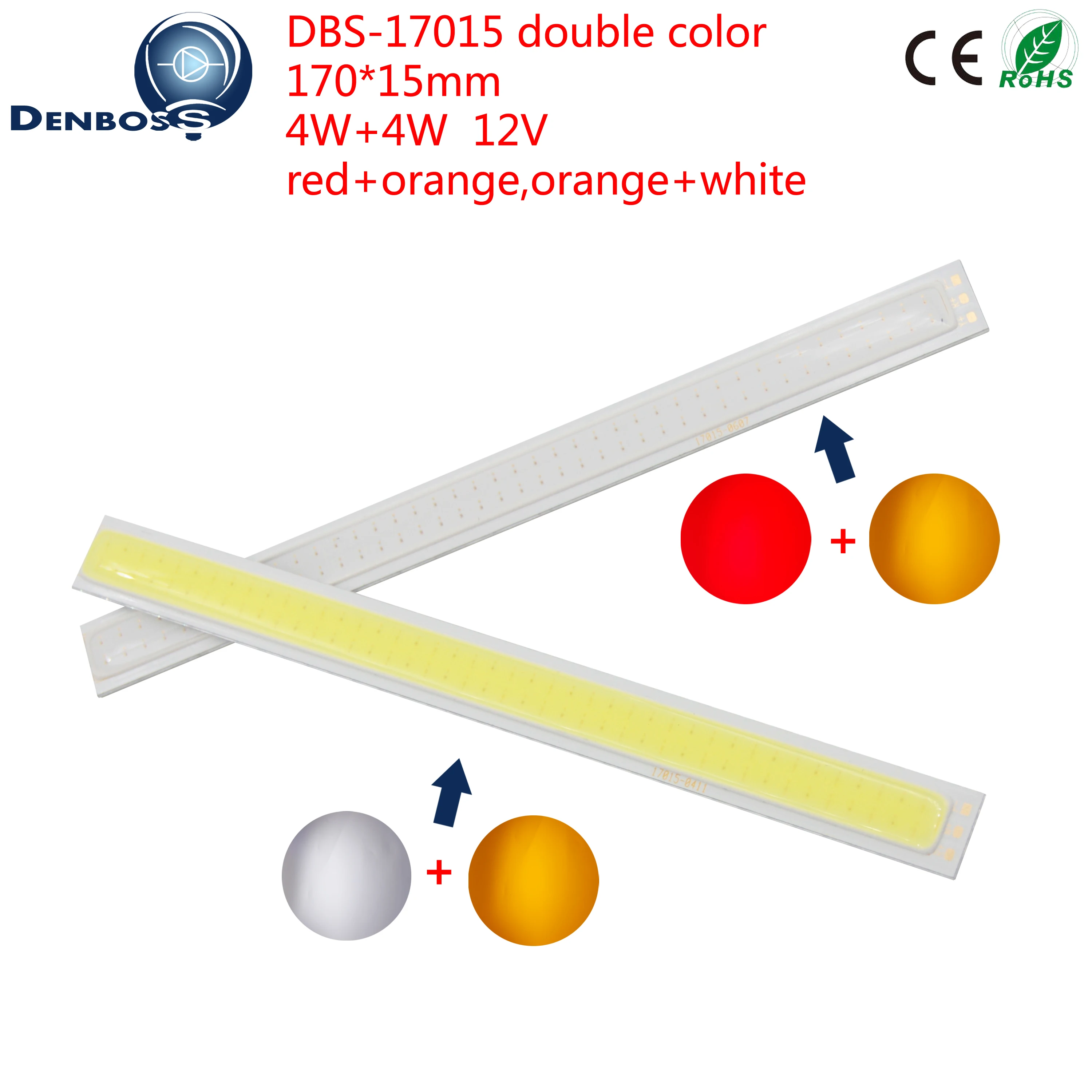 

big promotion allcob manufacturer 170*15mm double Color White Red Orange daytime Car light LED COB Strip Light 12V DC 8W Moudle