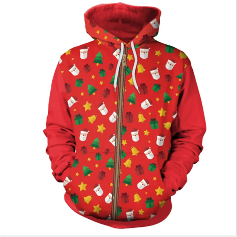 

Trendy Christmas Women clothes Hooded Cotton Geometry Sweatshirts long sleeve zipper pocket casual Pullover Tops one pieces