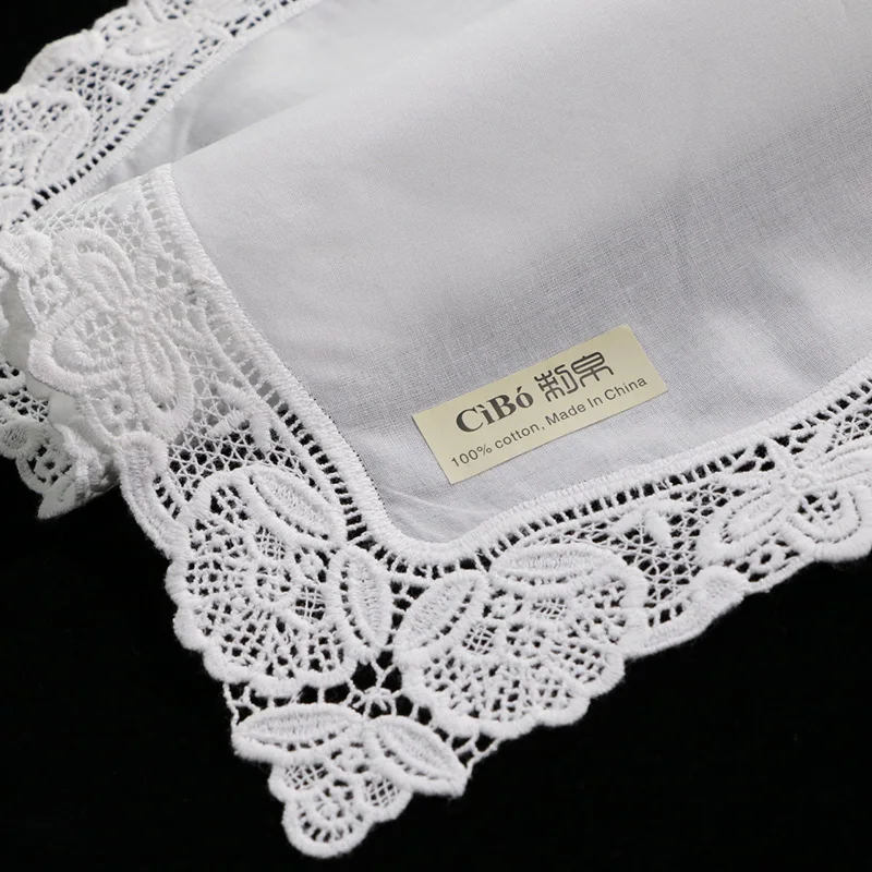  A008 : White premium cotton lace handkerchiefs 120 piece/pack blank crochet hankies for women/ladie