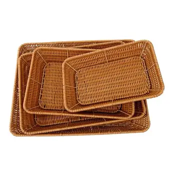 

Imitation Rattan Woven Wicker Vegetable Fruits Bread Basket Home Desktop Toy Storage Baskets Iron Frame Food Vegetable Holder