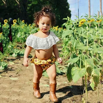 

Infant Baby Kid Girl Off Shoulder Tops+Floral Sunflower Shorts Outfits Set Baby Girl Cute Clothes Summer Ubranka Dla Niemowlat