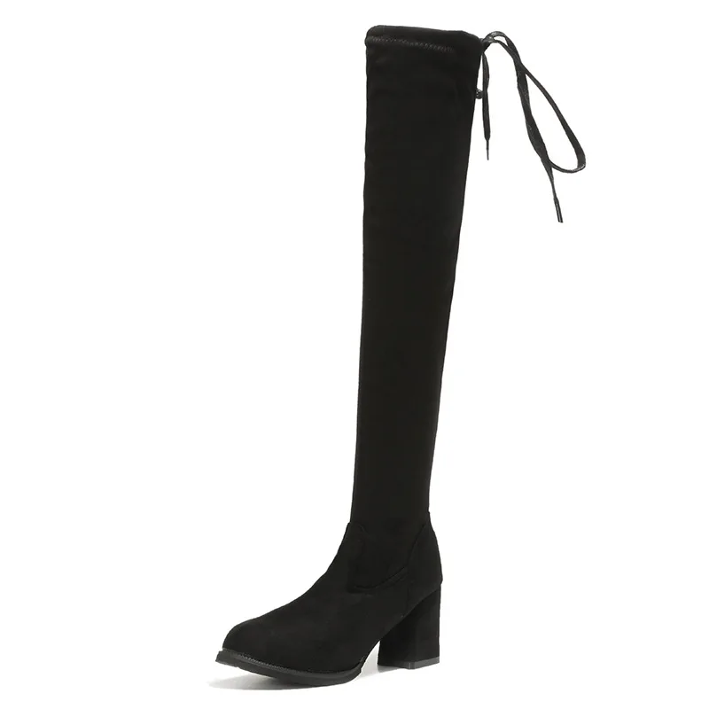 

2018 fall Europe and America large size round head thick with wild thick with fashion wild slim female boots black ljj 1108