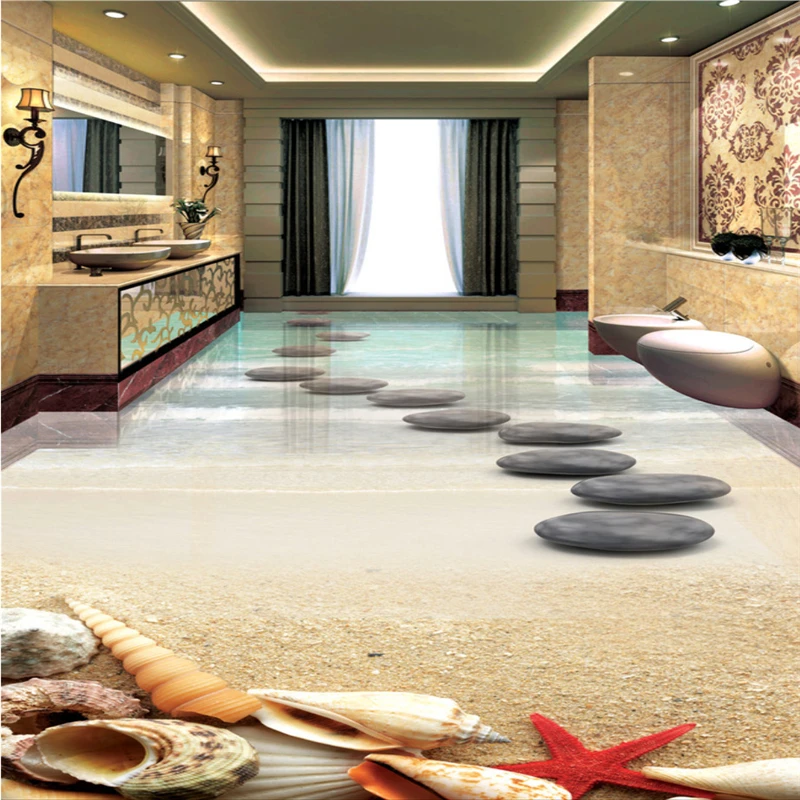 

beibehang Custom wallpaper murals Any size photo Calm lake stone road Creative clouds stair Ladder bathroom Bedroom 3D floor