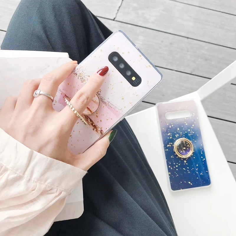 

Marble Foil Case +360 Finger Metal Ring For Iphone XS MAX X 8 7 6 Luxury Bling Sparkle Sequin Foil Soft TPU Confetti Flake 1PCS