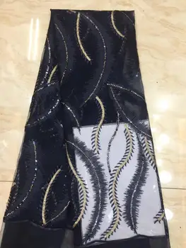 

2019 high quality French Nigerian sequins net lace,African tulle mesh sequence lace fabric for party dress 5yards/lot white