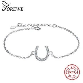 

FOREWE Classic Rhinestones U Horseshoe Bracelet Bangle For Women U Crystal Link Chain Bracelet Adjustable Jewelry