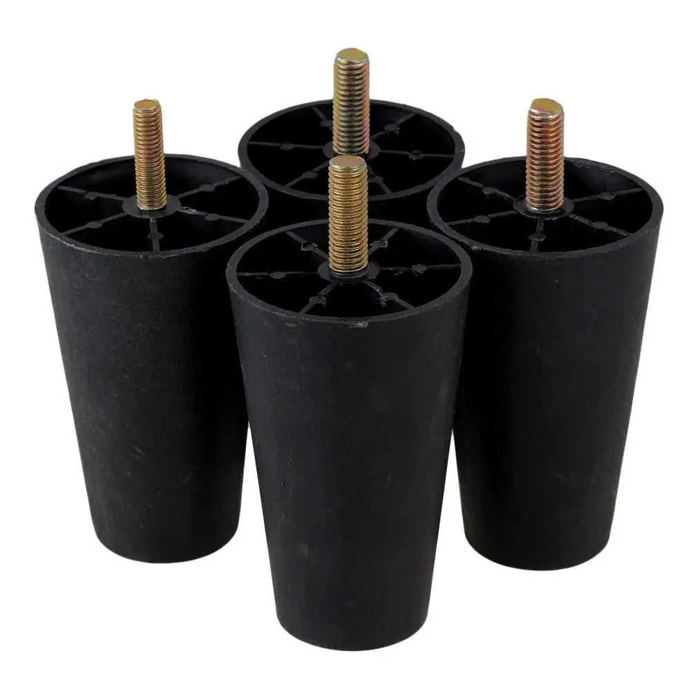 

4PCS Black Plastic Round Furniture Legs Replacements Table Sofa Bed Carbinet Feet with Iron Plates Screws