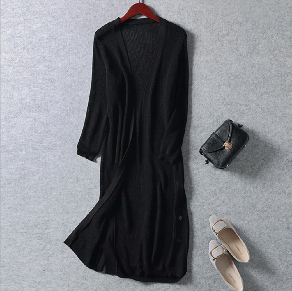 Spring and summer new style Korean version of the long thin coat Ice silk holiday top