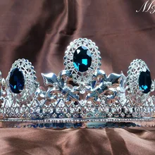 Для мужчин синий Кристальные тиары короны Полный Круглый тиара 3," имперский средневековый горный хрусталь корона Променад Свадебная вечерние украшения для волос