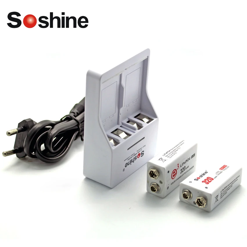 2 шт. Soshine 320 мАч LiFePO4 9 В батарея 6 в Полная зарядка 10 8 + 1 зарядное устройство для