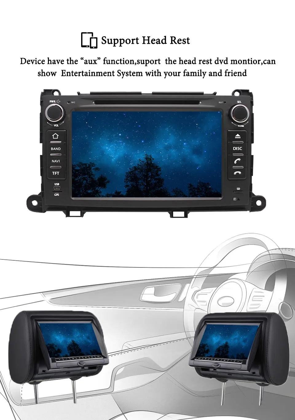 Excellent Octa Core 8" HD Touch screen Android 9.0 Car GPS Navigation 1080P Video Car DVD Player for Toyota Sienna 2010-2018 Tape Recorder 12