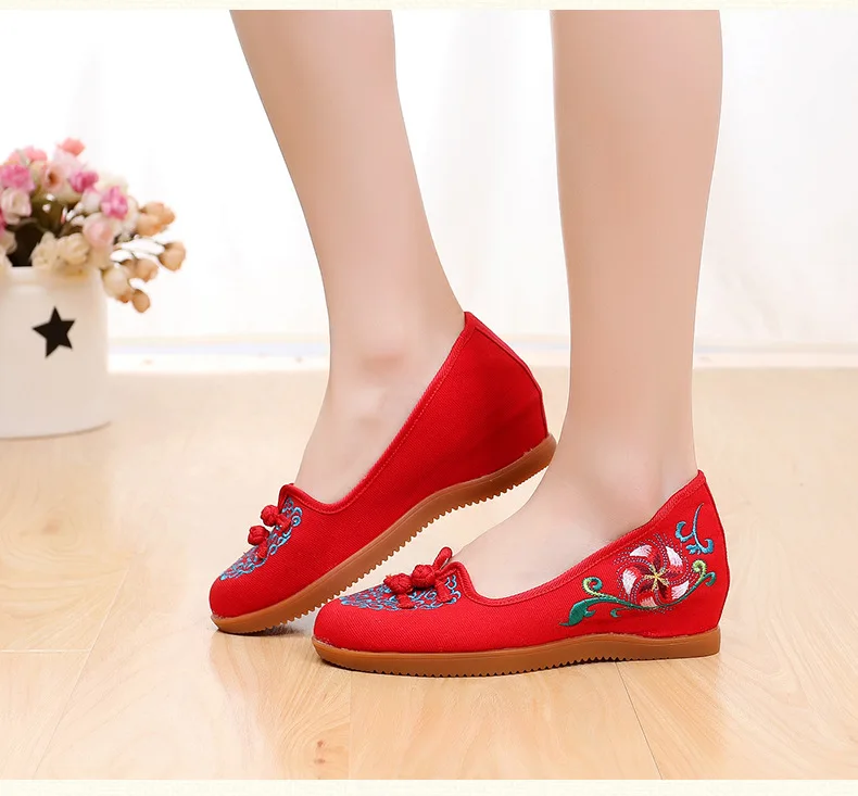 OLOME Летний стиль Для женщин холст вышитые Slip-on шлепанцы на плоской платформе толстые днища Дамы Джинсовая хлопковая ткань обувь