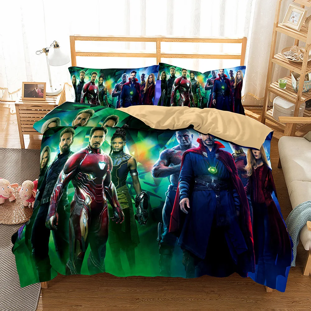 Комплект постельного белья из 3 предметов с изображением Мстителей для мальчиков, набор постельного белья с 3D изображением различных персонажей, черный/красный/зеленый/синий набор пододеяльников из микрофибры