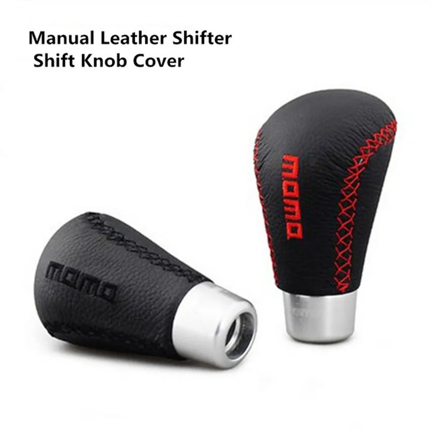 

top quality Universal Manual Leather Shifter Shift Knob Cover Stitch MOMO Shifter Lever car styling