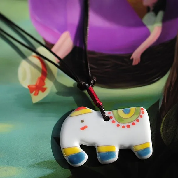 

Original Cartoon Painted Ceramics Indian Elephant Necklace Simple Fashion Trendy Cute Chinese Style Porcelain Ethnic Jewelry