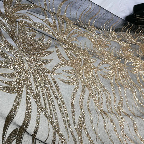 

2019 New Fashion Gauze Sequins Fabric Gold Glitter Fabric for Dress Bazin Riche Getzner Telas Tecido Material 1 Yard