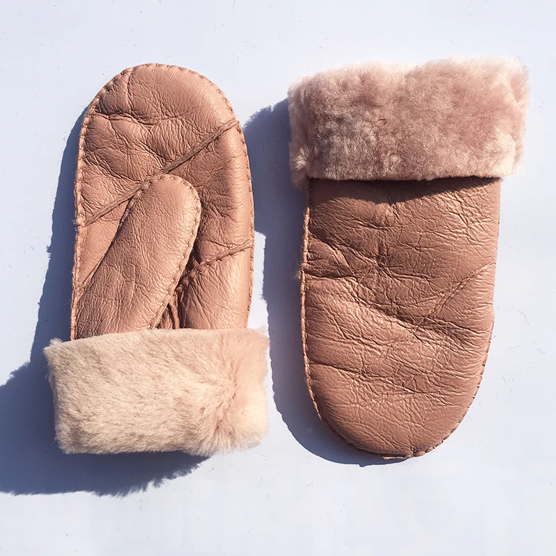 Меховые женские варежки зимние кожаные перчатки очень помпон из натурального меха овечья шерсть перчатки варежки перчатки из натуральной кожи для женщин N9