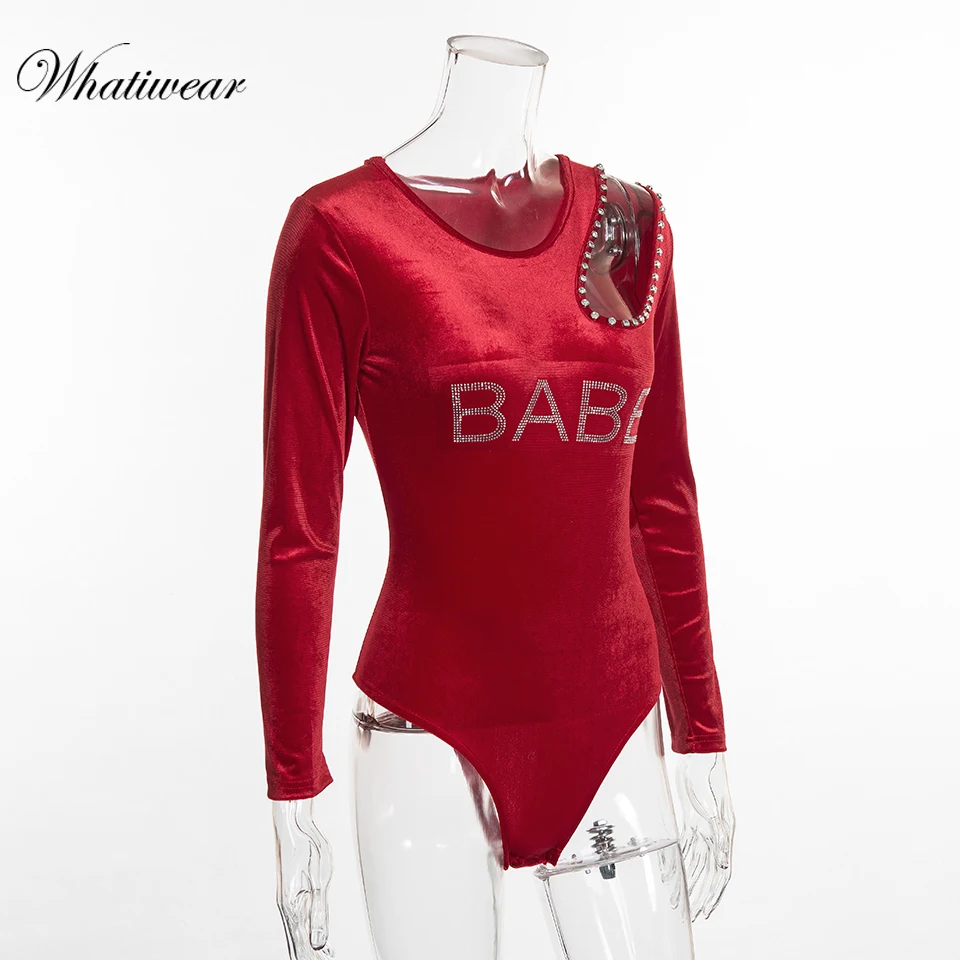 Whatiwear 2018 Baby Letter Diamond Bodysuit Women Jumpers and Rompers