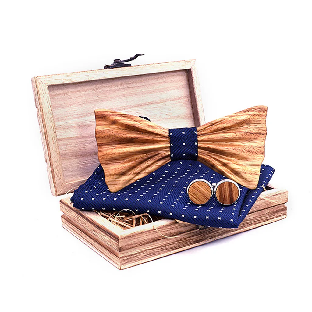 New design Wooden gear Bow Tie Men's Wood Bowtie Cufflinks Set Brand Business Neckties Cuff Links for Wedding Groom