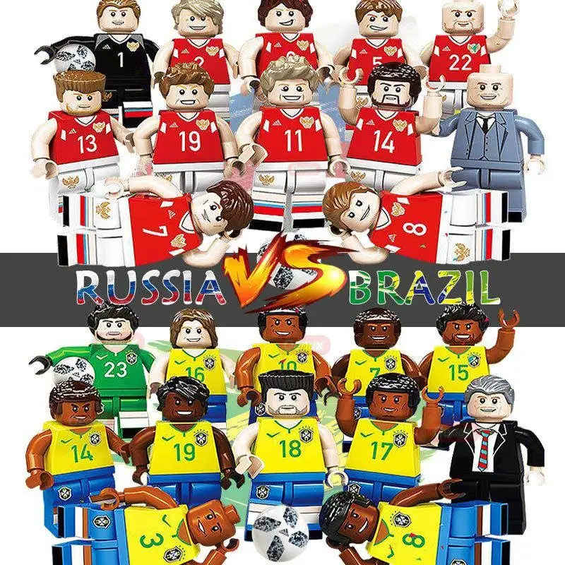 

Oenux New Arrival Russia VS Brazil Football Team Model Football Player Figures Building Block Brick Collection Toy For Kid Gift