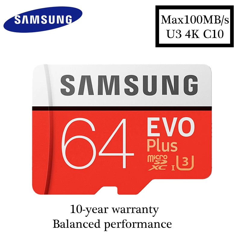 Оригинальный samsung EVO PLUS MicroSD 64 Гб карты памяти SDHC max100MB/S tarjeta micro sd карт Class10 U3 4 K хранения TF карты