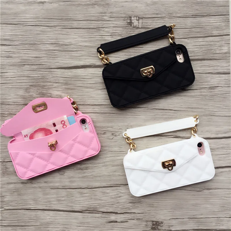 

New Luxury brand Wallet Card Pouch Portable Handbag soft silicon Phone Case For Iphone 6 6s 7 plus Cover