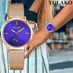 YOLAKO для женщин повседневные наручные часы кварцевые кожаный ремешок Новый аналоговый часы минималистичный женские часы дамы