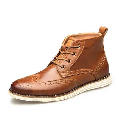 Новейший бренд; мужские туфли-оксфорды из кожи с натуральным лицевым покрытием; британский стиль; Ретро; ботинки «Челси» с резным узором; официальная мужская модельная обувь; большой размер 51 - Цвет: 2 brown