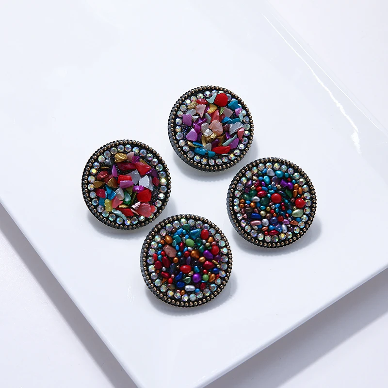 Yhpup трендовые винтажные круглые серьги-гвоздики с этническим полимерным камнем, геометрические разноцветные стразы, серьги для женщин, ювелирные изделия для вечеринок, подарок