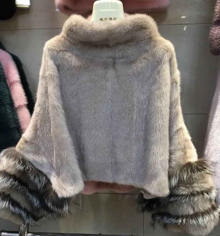 luxury brand genuine natural mink fur poncho coat (21)