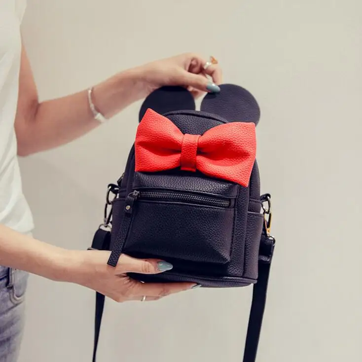 Модные новые женские рюкзаки, качественная женская Милая Наплечная Сумка из искусственной кожи, дорожная сумка для девочки, большой бантик-ушки, детские школьные сумки - Цвет: black bag Red bow