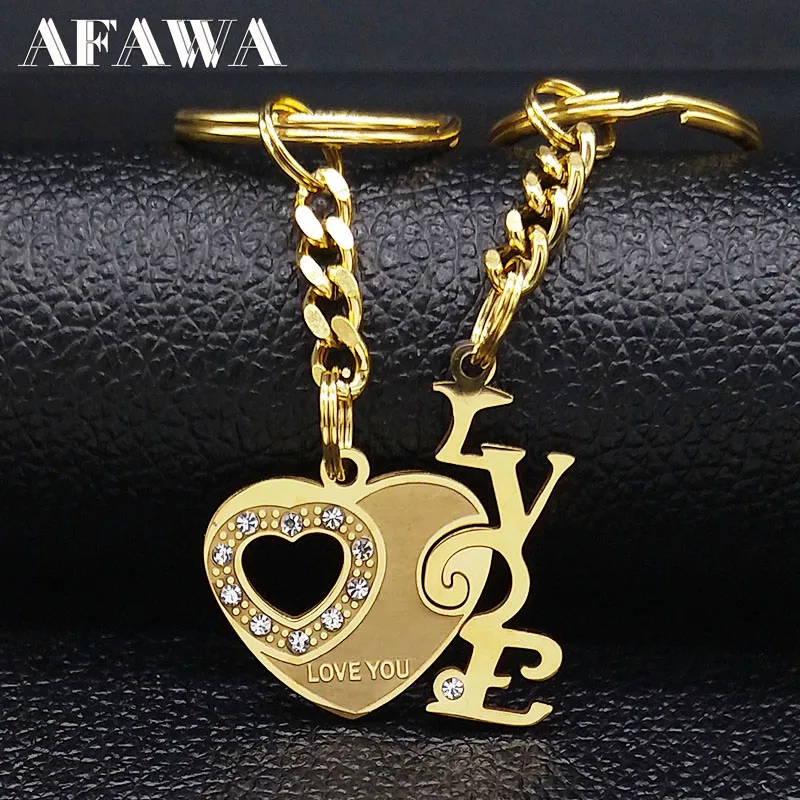 

2 PCS 2019 Fashion Love Stainless Steel Keychains for Couple Gold Color Key Chain Jewelry llaveros pareja K77633B