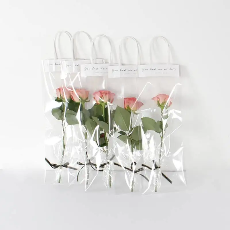 

INS 10 Pcs/lot Clear Waterproof Flower Wrapping Gift Packaging Bags with Handle for Wedding Birthday Holiday Flower Bouquet DIY