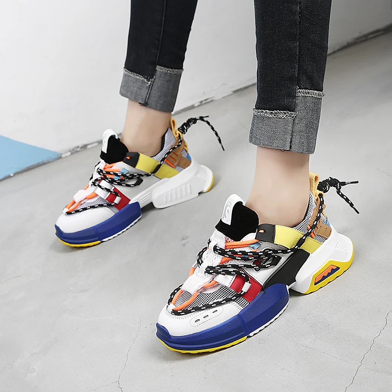 

Rimocy Women Sneakers Fashion Mixed Colors Platform Shoes Woman Lace Up Round Toe Flats Comfortable Casual Women's Running Shoes