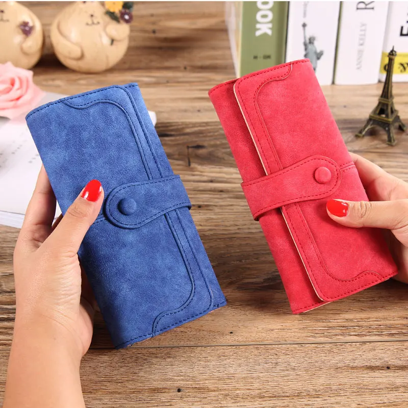 

2018 Retro Matte Stitching Leather Long Women Wallet Luxury Brand Desigher Cion Purse Casual Hasp Clutch For Credit Cards Holder