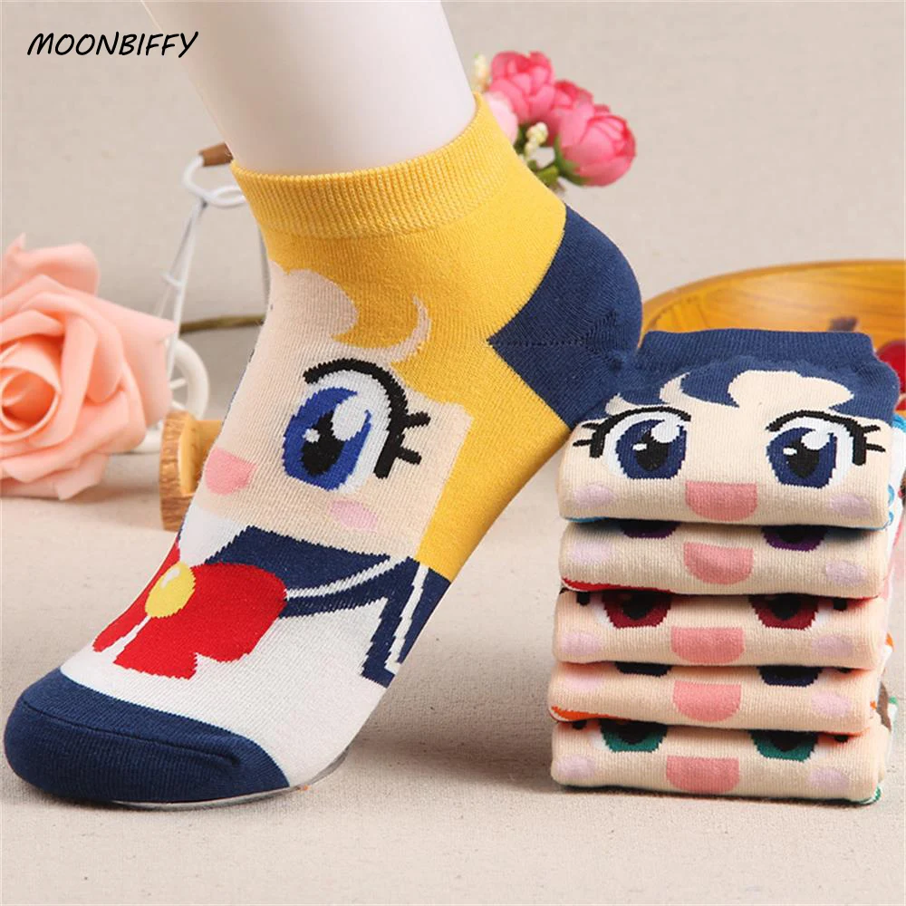 

MOONBIFFY Spring Autumn Fashion Cute Boat Cotton Socks Gift 6 Colors Cartoon Sailor Moon Ship Female Cartoon Warm Sweet Lovely