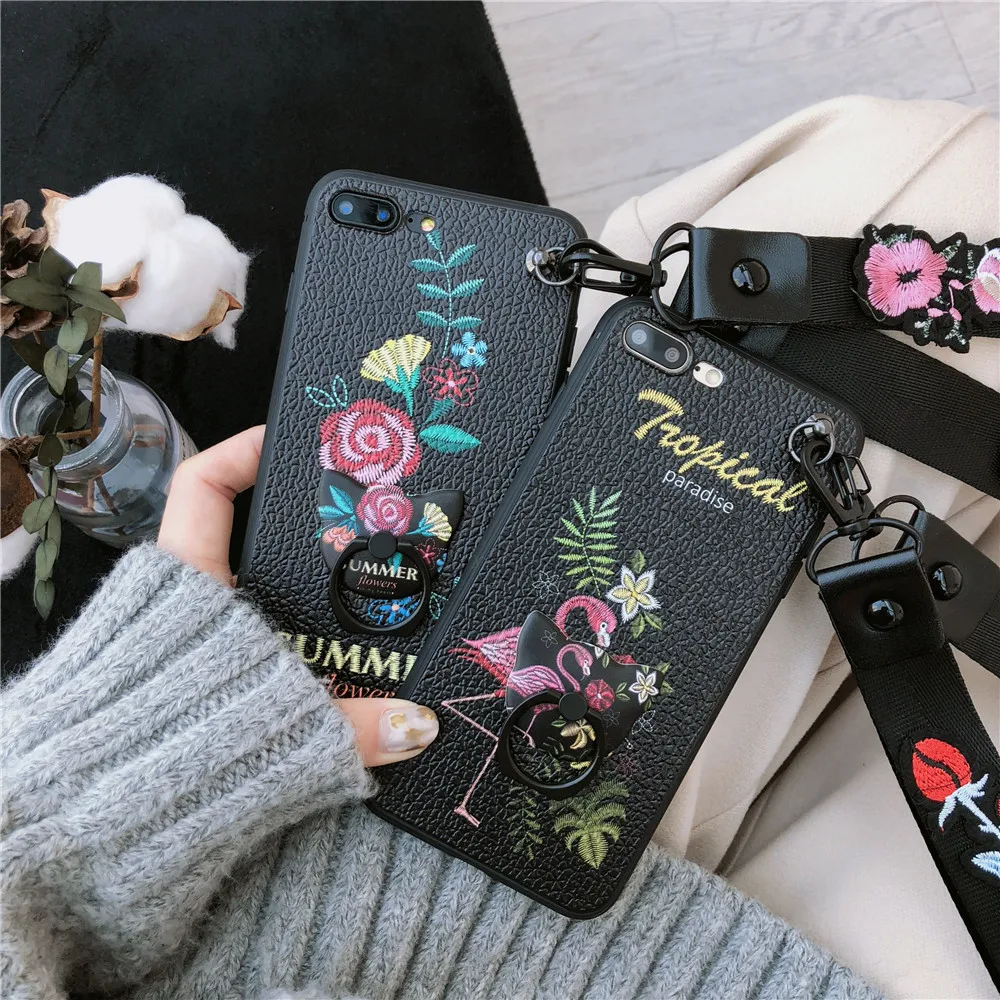 Для iPhone 8 7 Plus X чехол для 6s плюс роскошный вышивка цветок Фламинго Мягкий