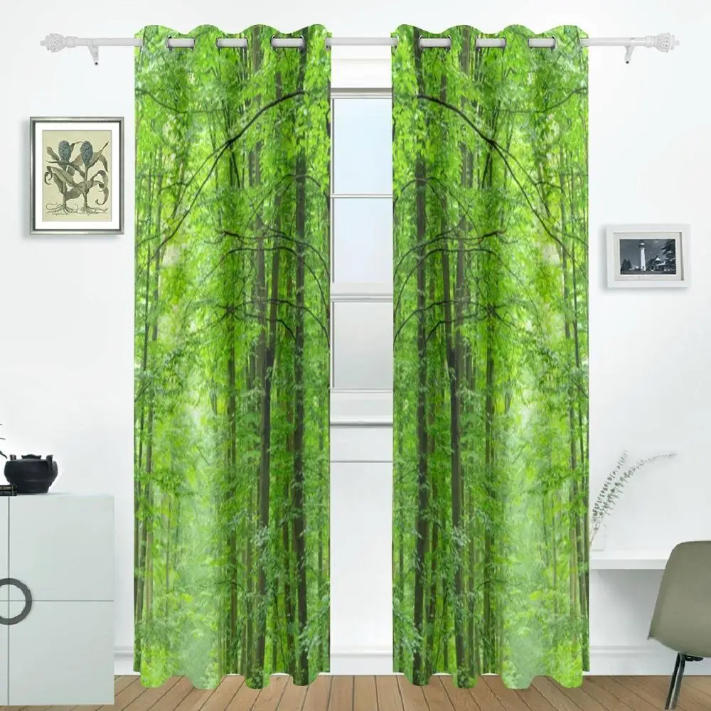 Green Forest Tree Curtains Drapes Panels Darkening Blackout Grommet ...