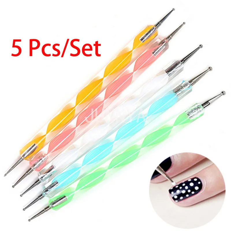 New 5 Pcs/Set 2 Way Nail Art Dotting Pen Swirl Marbleizing Painting