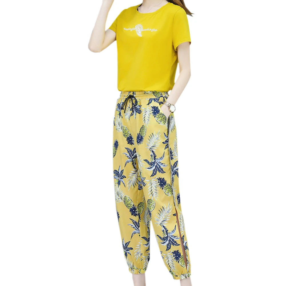 Корейский модный Повседневный свободный короткий рукав с принтом девять штанов летний костюм женские спортивные костюмы из двух предметов