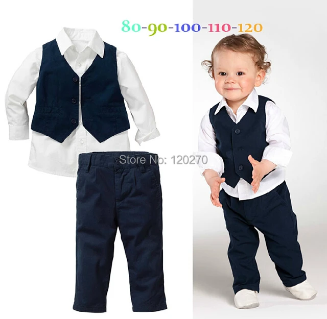 Free Shipping Autumn Gentleman Baby Boys Shirt Waistcoat Vest Trousers Pants 3 Piece Suit Infant