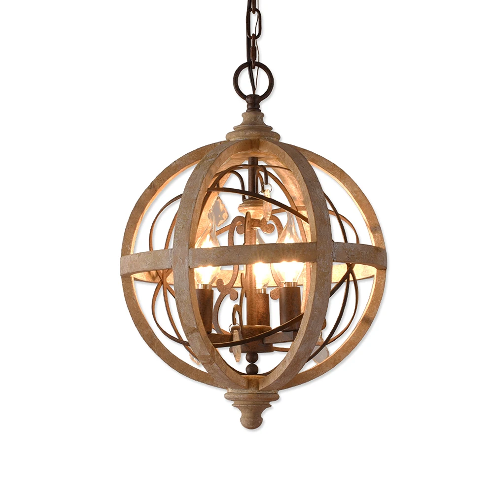  UMEILUCE Vintage Chandelier Lights Dining Hanging Lamp Crystal Wood Kitchen Living Room Rustic Retr - 33035289577