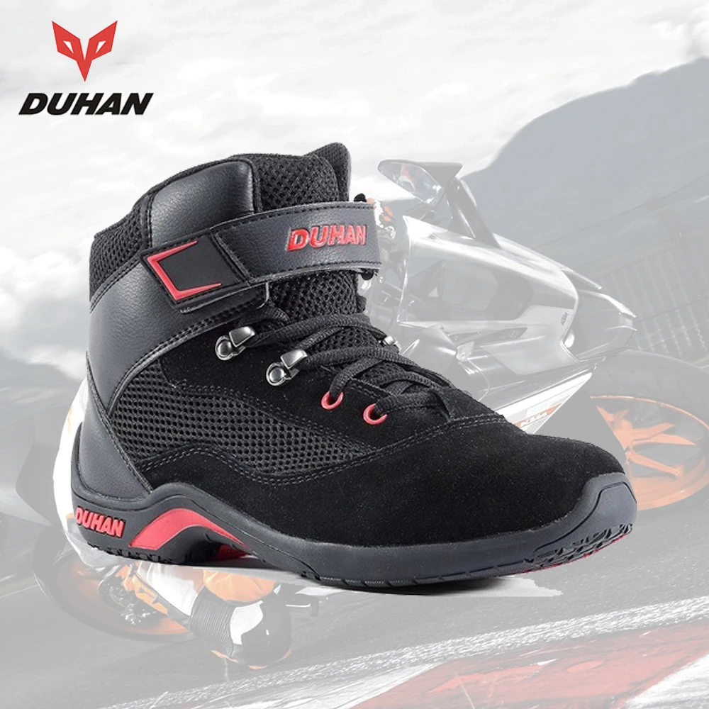 DUHAN Motorcycle Boots Men Summer Mesh Moto Boot Racing Street Motocross Motorcycle Shoes Breathable Botas Moto Protective Gear
