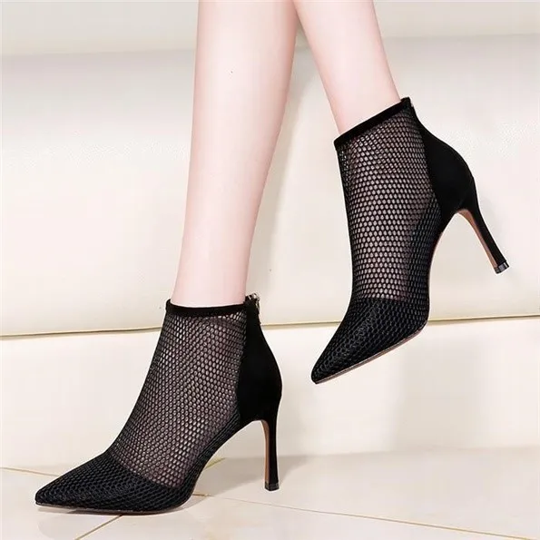 

Openwork sandals female 2019 summer wild shoes gauze deep mouth shoes stiletto pointed sexy high-heeled bare boots