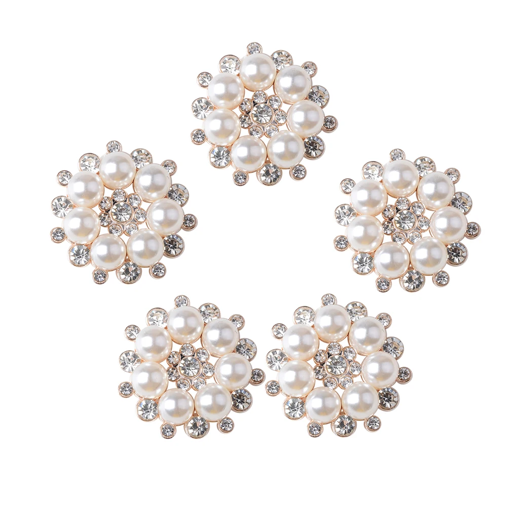 Embellishments Flower Rhinestone Flatback Crystal 5pcs Pearl Button Faux